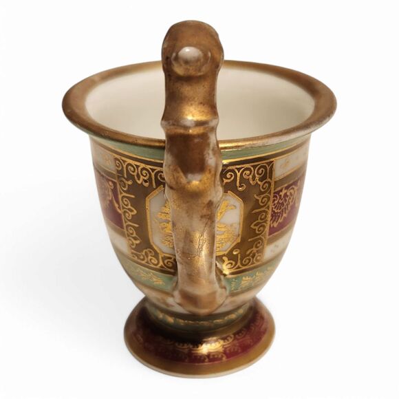 Antique Royal Vienna Cherub Angel Demitasse Cup – Gold Gilt, Burgundy & Green - Picture 4 of 12